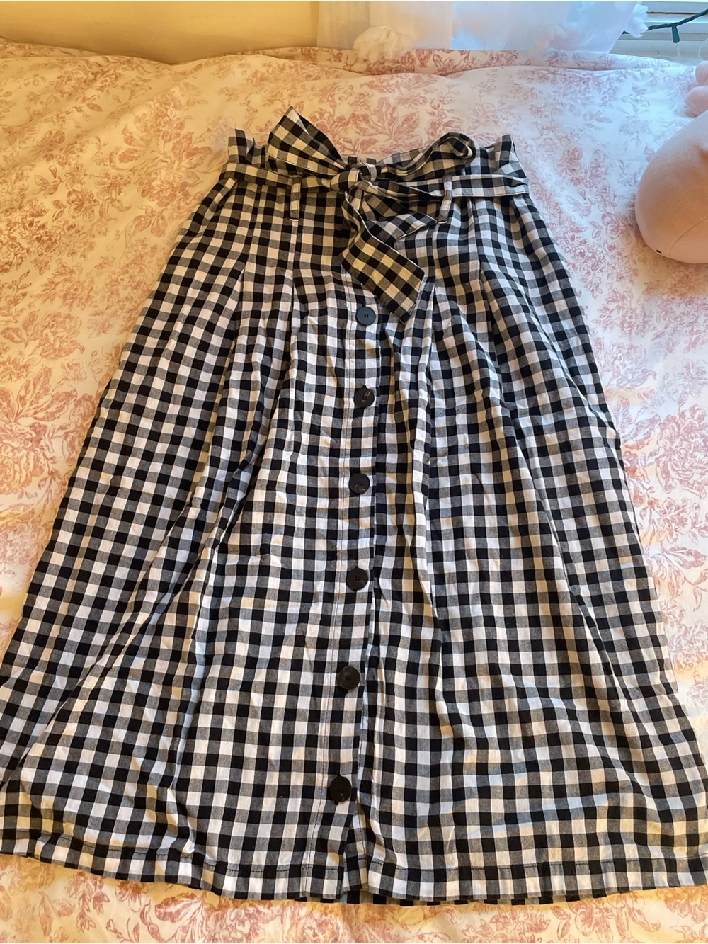 Sezane Black and White Gingham Midi Skirt